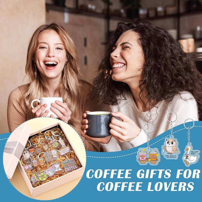 Equsion 100 Pcs Valentine's Day Coffee Lovers Gifts Keychain Bulk, 20 Style Cute Novelty Acrylic Key Chains, Funny Coffee Keychain for Men Women, Coworkers, Barista, Goodie Bag Fillers, Club Prizes - Image 5